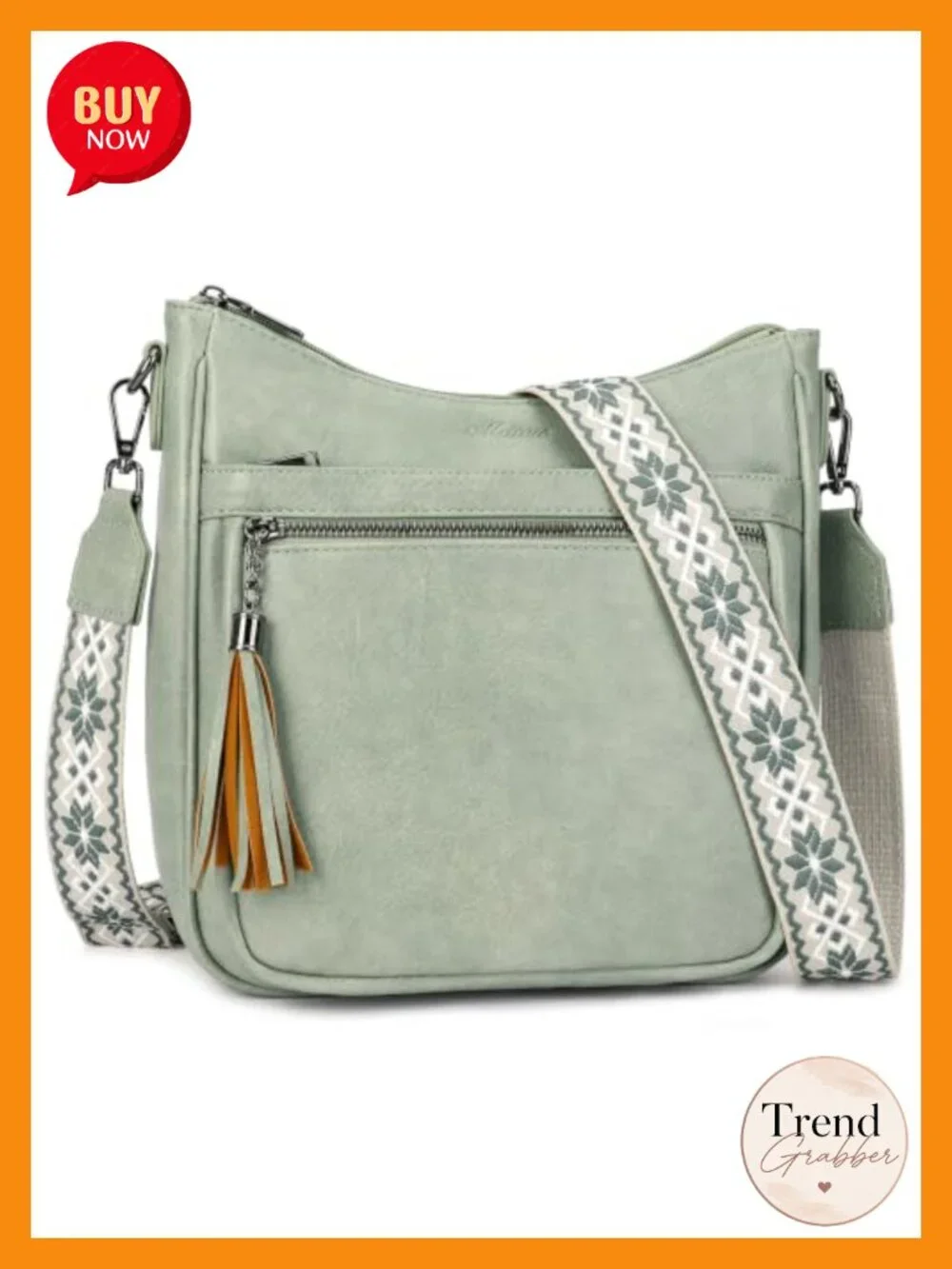 Vegan Leather Crossbody Bag with Tassel, Medium Hobo Shoulder Handbag,